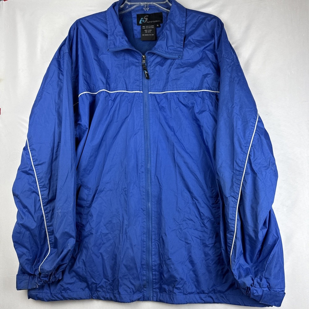 i5 Apparel XL Blue Hooded Windbreaker Rain Jacket Full Zip Reflective Mesh